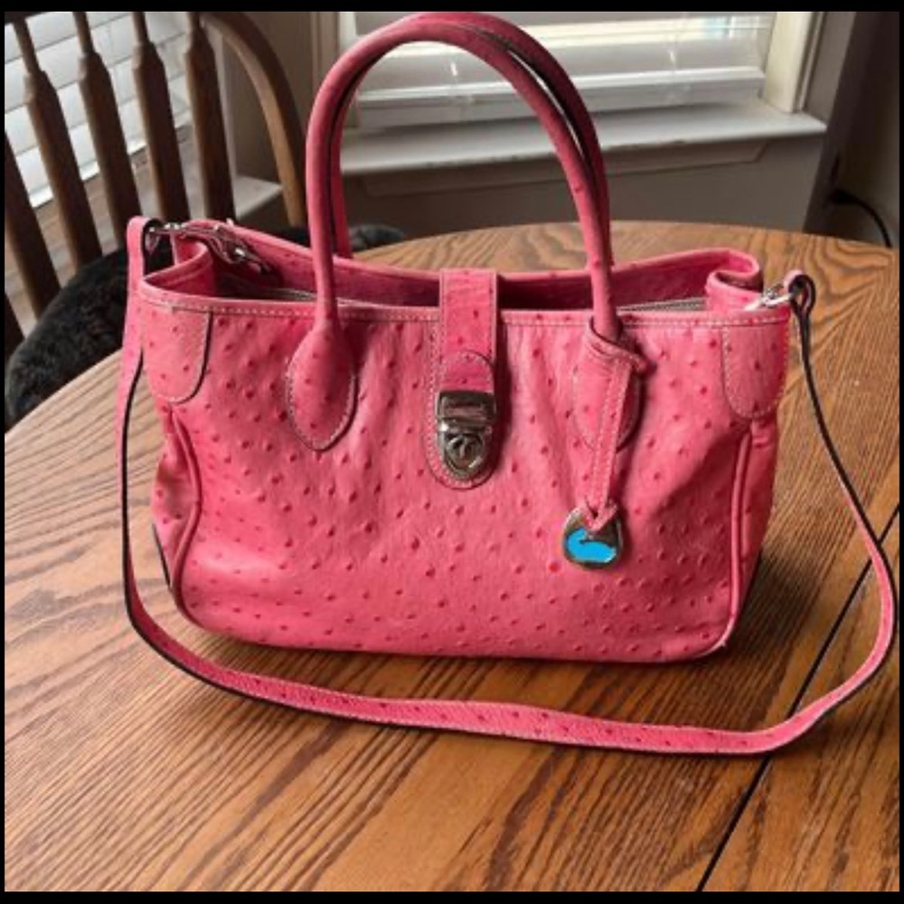 Dooney Bourke Pink Ostrich Embossed Leather Tote Crossbody